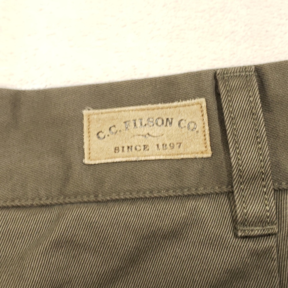 Filson Chino Pants Mens 38 Olive Green Cotton Twill Straight Leg Work Trousers - Picture 5 of 10